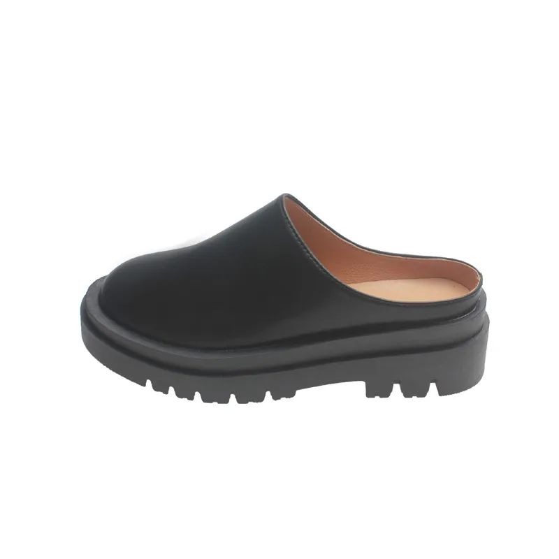 Women Slippers 2023 Summer Fashion Leather Shoes Loafers High Platform Slippers Women Black High Heels Mules Shoes Slides Women