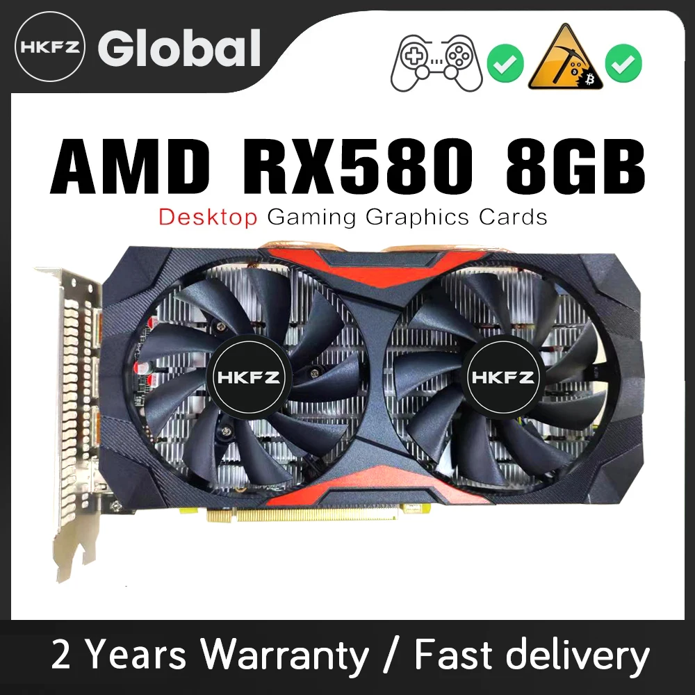 

HKFZ 95% New Graphics Card AMD RX 580 8GB Gaming GDDR5 2048SP GPU Computer Mining ETH hashrate 28-30mh/s