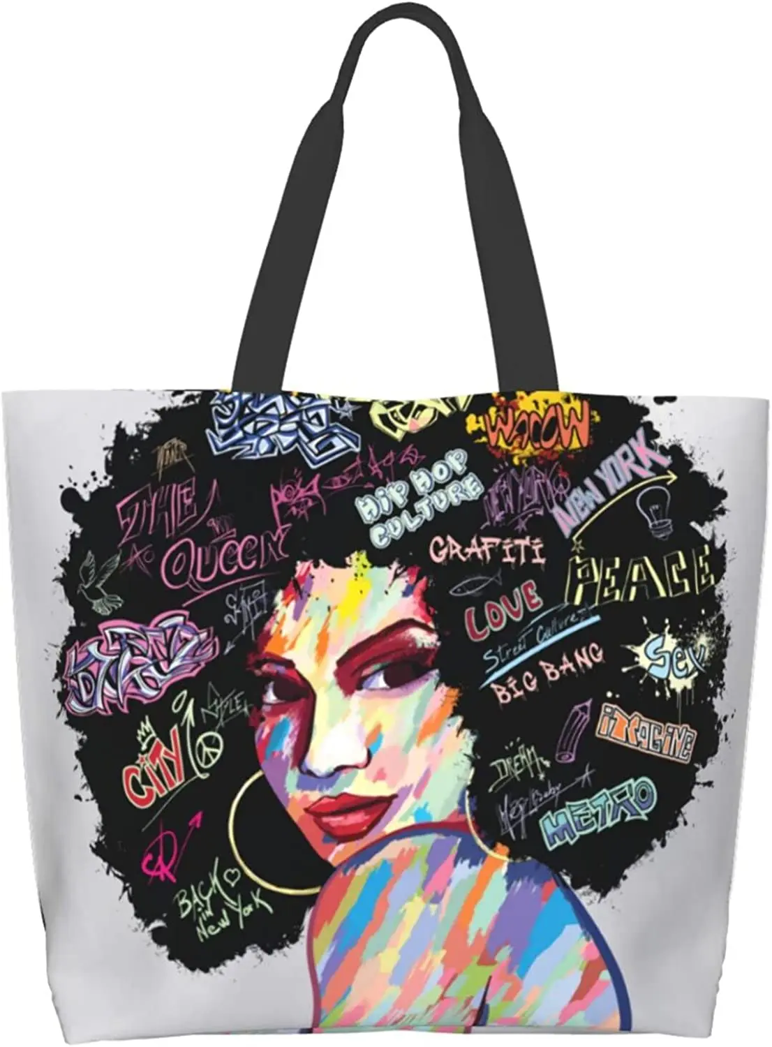 

Large Tote Bag Art African Woman American Black Girl Reusable Grocery Bag With Inner Pocket Shoulder Bags For Women Girl Beach