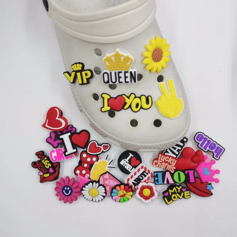 30PCS/Set Shoes Charms Croc Lovely English Letters Shoes Decoration Buckle Flowers Sandals Accessories Kids Gifts Wholesale