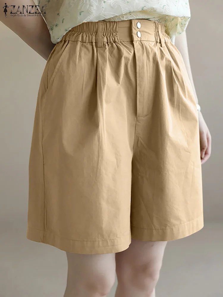 

ZANZEA Women Summer Shorts Oversized Streetwear Loose Fashion Casual Office Lady Pants Elegant Solid Pantalon High Waist Palazzo