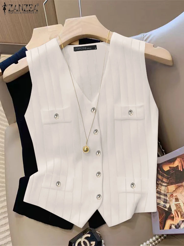 ZANZEA новый шикарный женский жилет на пуговицах элегантный французский с