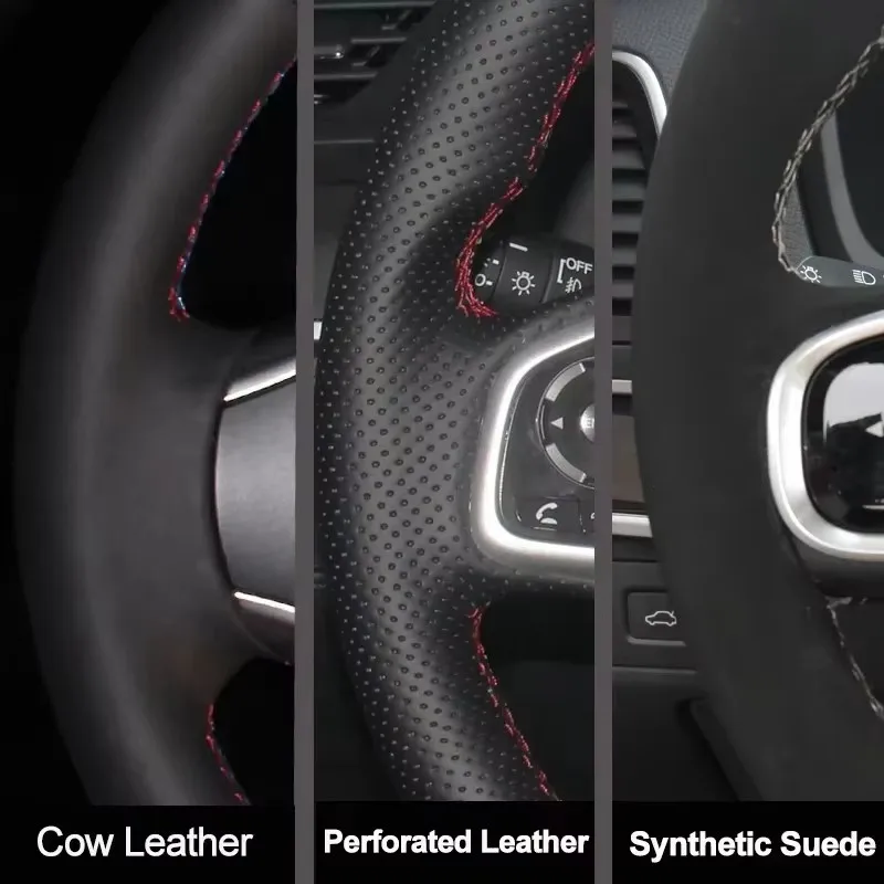 Фото Для Ford Explorer 2020-2023: Чехол на руль из натуральной кожи, ручной работы, с перфорацией, нескользящий, винно-красный №5