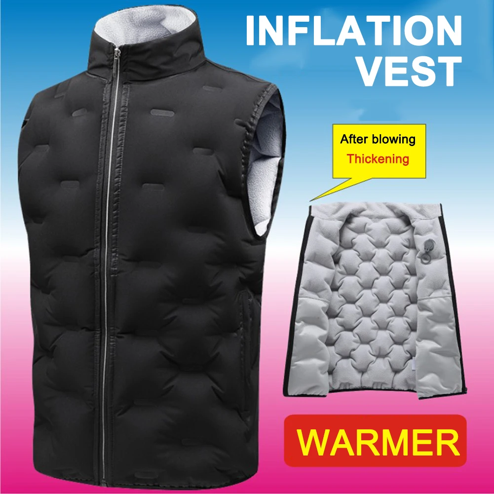 

Inflatable Thermal Vest Windproof Men Casual Waistcoat Polyester Outdoor Warm Clothing Camping Hiking Cycling Fishing Outerwear