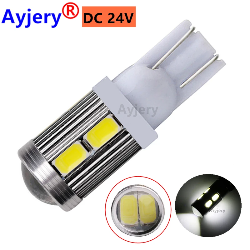 

AYJERY DC 24V !! 100 PCS T10 194 168 W5W LED Light Bulb 5630 5730 10 SMD Lens LED White Clearance Light License Plate Lamp White