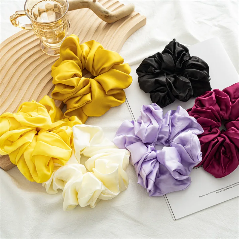 

Korean Hair Scrunchies Women Solid Color Elastic Hair Band Oversized Satin Rubber Bands Ponytail Holder Hair Rope Hair Accessory