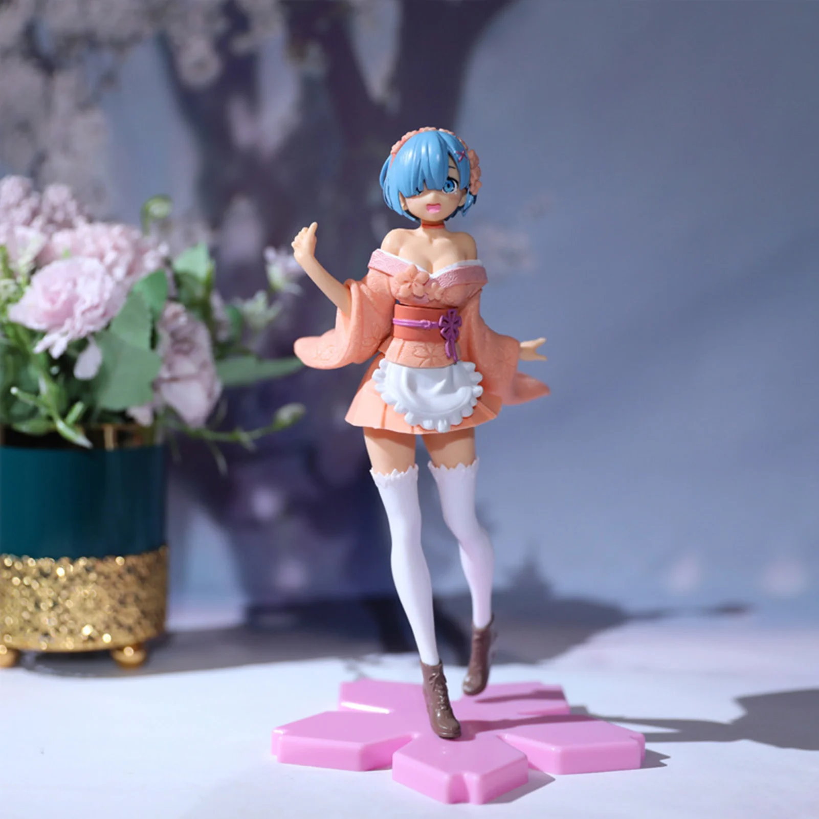 

Anime Figures PVC Doll Collection Blue Short Hair In Pink Skirt Japanese Cartoon Figurine Doll For Toys Collection