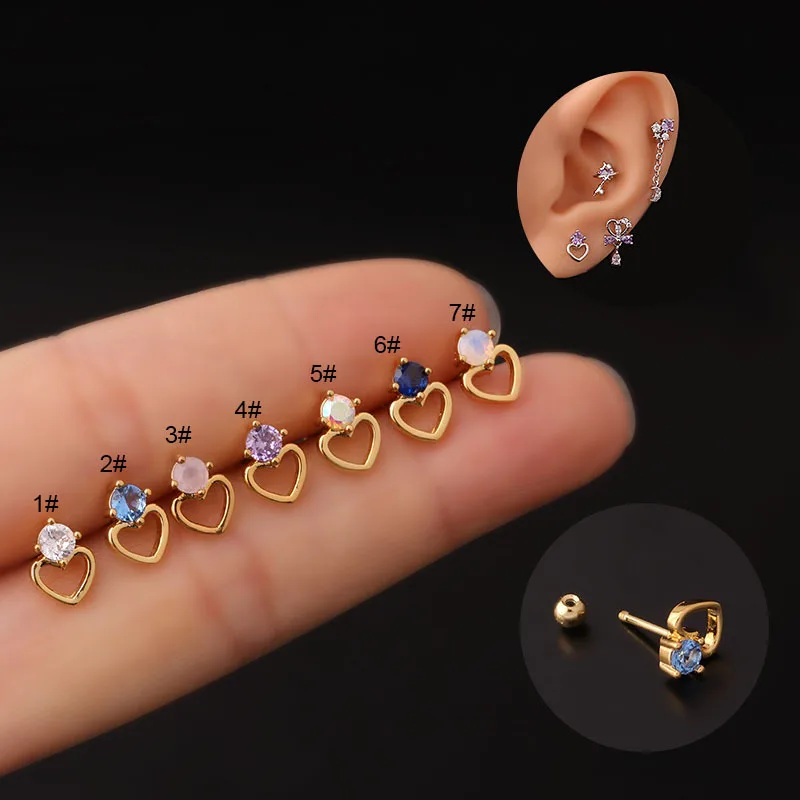 

1Piece Fashion Trendy Mini Heart Stainless Steel Statement Unisex Heart CZ Bling Piercing Jewelry For Women