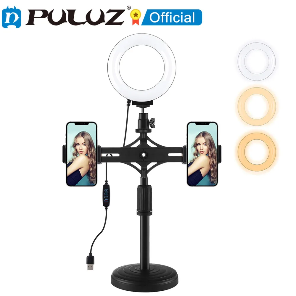 

Кольцевой светильник PULUZ 4,7 дюйма 12 см, горизонтальные двойные кронштейны для телефона, настольный держатель, комплекты освещения для видео...