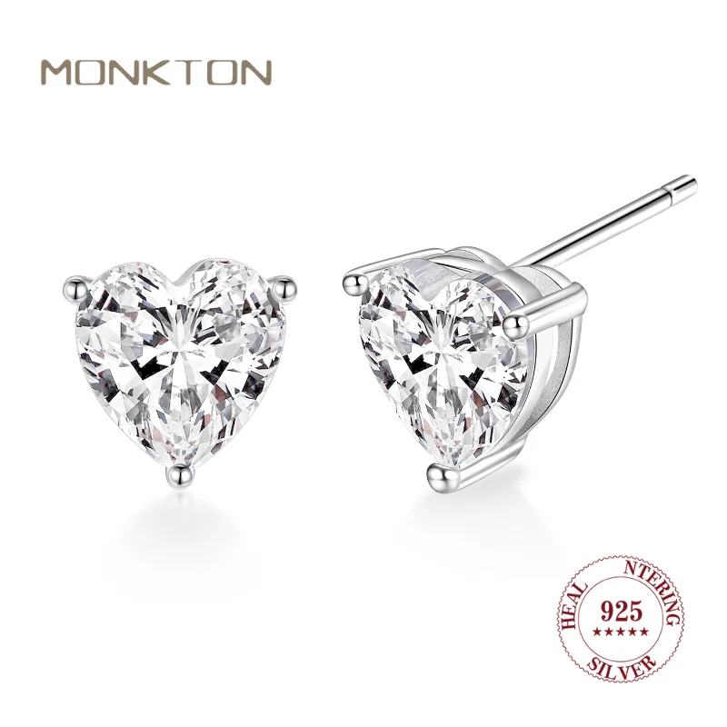 

Monkton 925 Sterling Silver Classic Heart Stud Earrings Gifts for Girlfriend Fine Zircon Jewelry Earrings for Wedding Party
