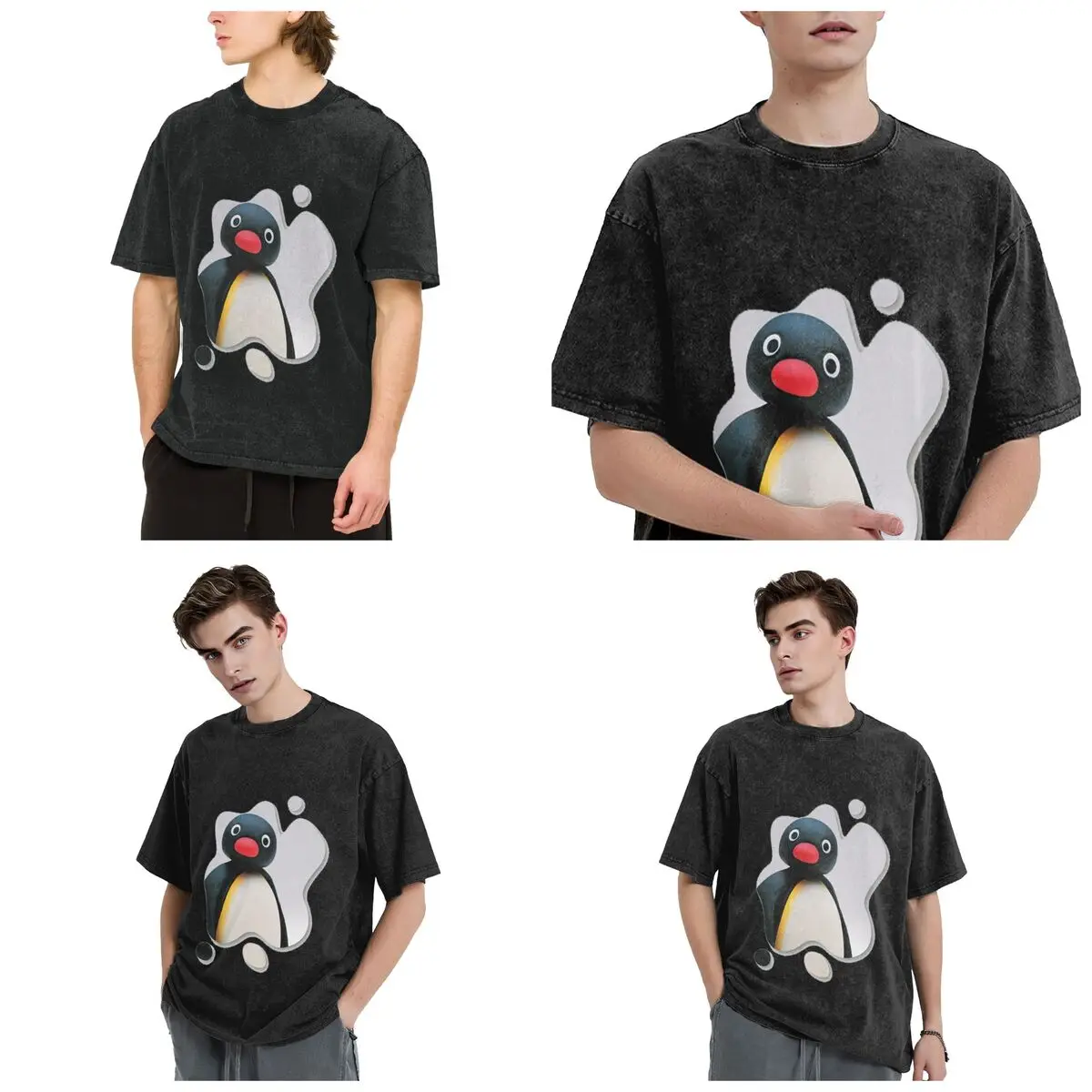 Фото Футболки с короткими рукавами Pingu Pinga Penguin Tv Hip Hop, топы с эффектом потертости, уличная одежда, футболки с принтом для мужчин и женщин №2
