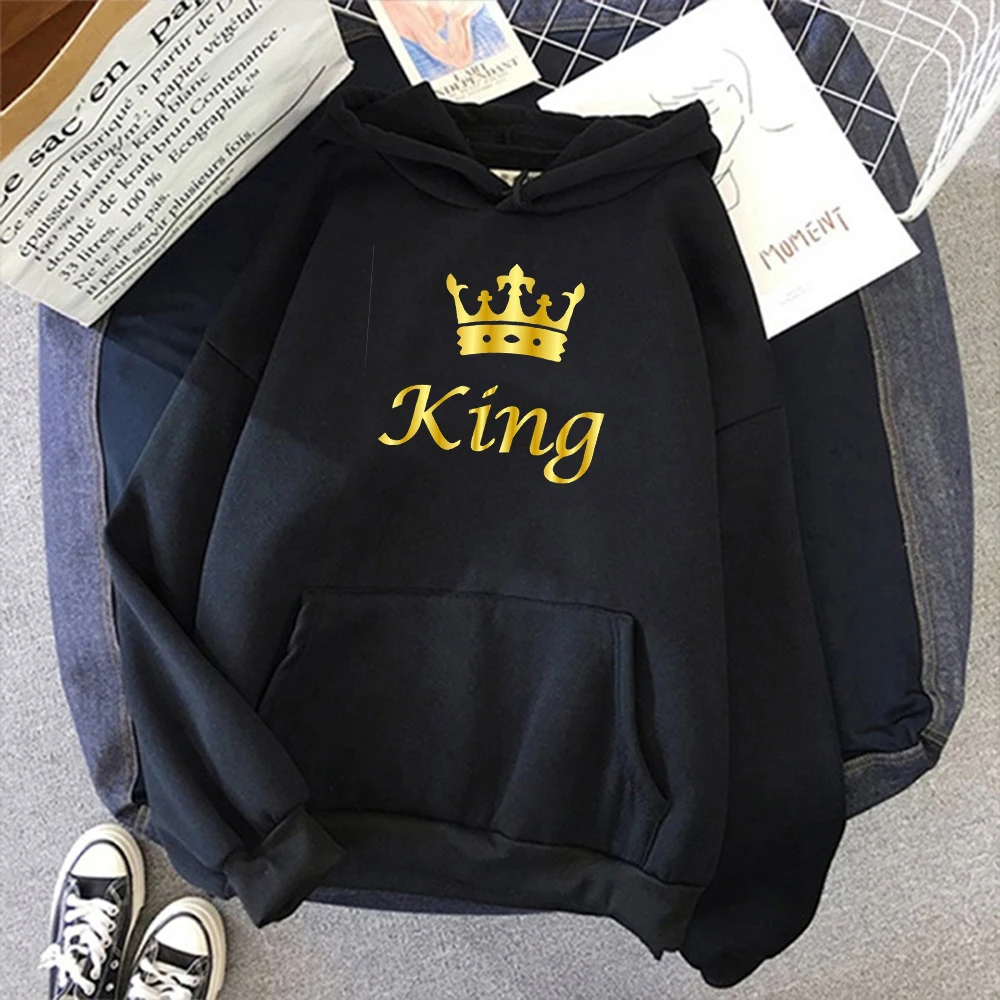 

Printing King Queen Lover Hoodies Harajuku Womens Clothing Sweatshirt Plus Size Couple Hoodies