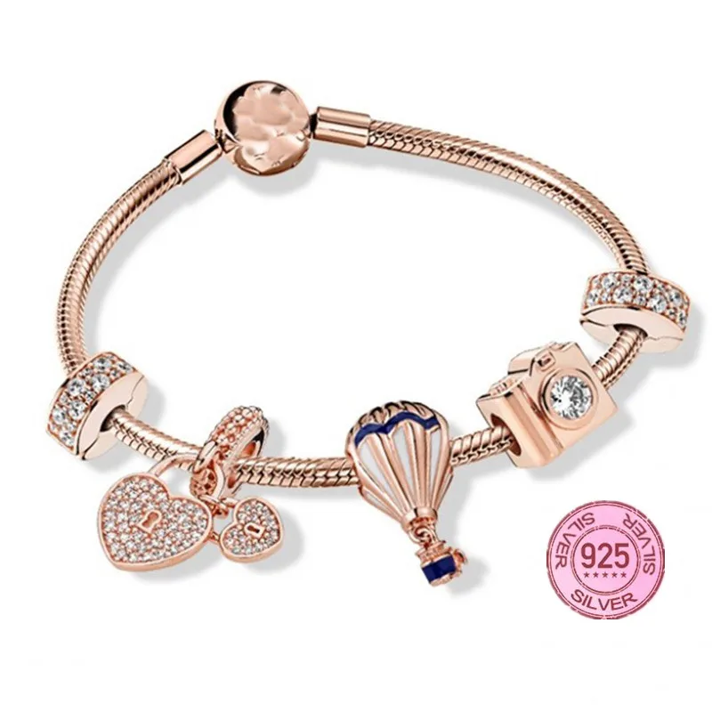 

Original Pandora's new rose-colored soft powder dream freeze-frame beautiful bracelet set snake bone chain for girlfriend gift