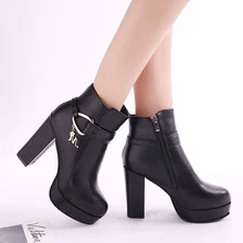 2023 Winter Women's Ankle Boots Shoes for Female Side Zip Square Heel Women's Shoes High Heel Hot Sale Modern Ladies Boots 