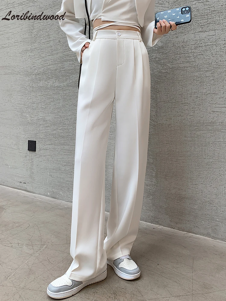 

White Pants for Women Office Lady High Waist Clothes Work Korean Fashion 2022 Black Full Length Side Stripe Trousers