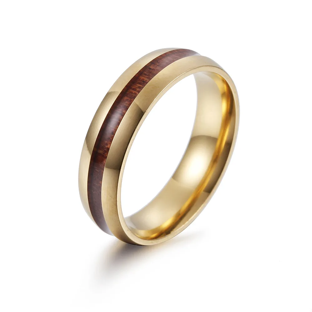

Punk Curved Wood Stainless Steel Engagement Ring Men Fashion Luxury Vintage Gothic Promise Wedding Rings For Women Jewelry