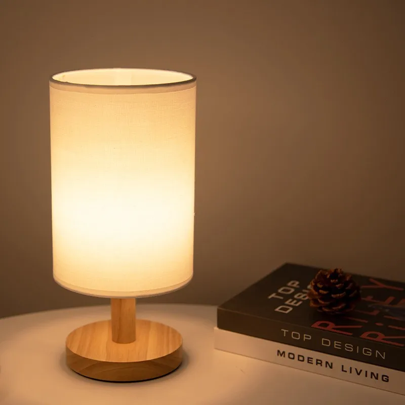 

ZK50 Solid wood fabric decoration usb table lamp bedroom bedside study led small night light room decoration lighting table lamp