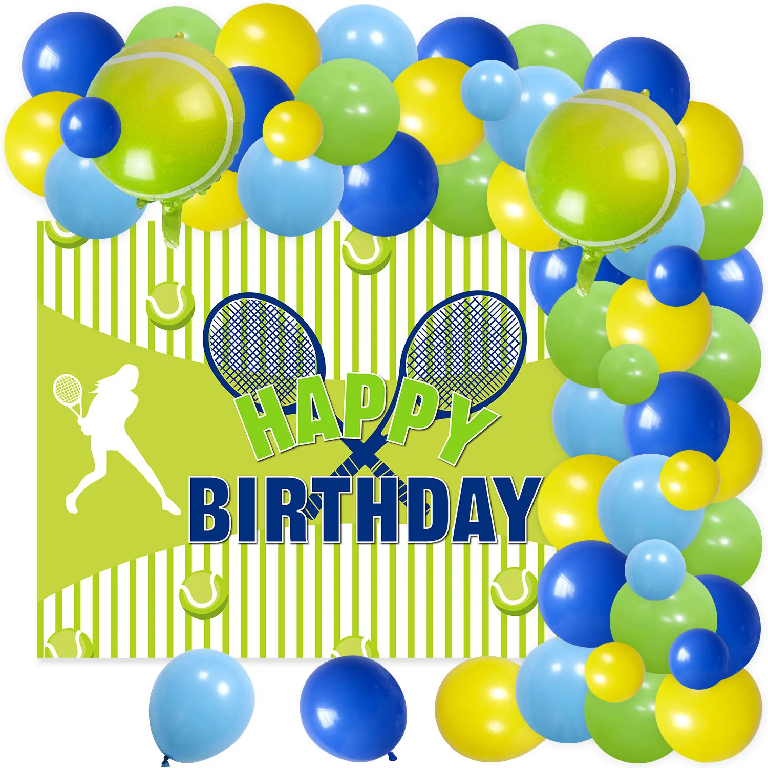 

Cheereveal Tennis Birthday Party Decorations for Boys and Girls with Green Yellow Blue Balloon Arch Kit Tennis Birthday Backdrop