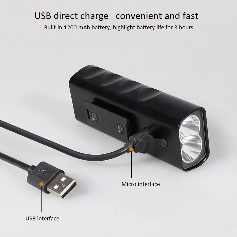 T6 Flashlight Night Bicycle Front Lights Mountain Road Cycling Lamp USB Rechargeable Headlight 1000 Lumens IPX5 Waterproof | Спорт и