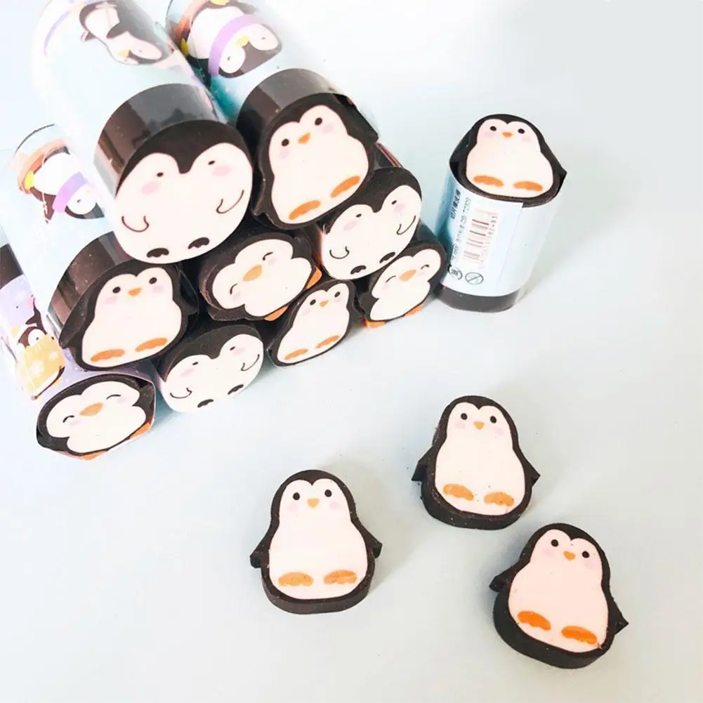 

10pcs Cute Cartoon Penguin Erasers For Kids Rubber Kawaii Stationery School Office Supplies Easy Clean Funny J4n2