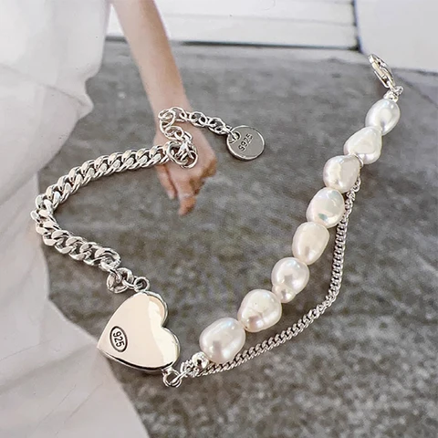 Женский Асимметричный браслет Foxanry, 1 шт., элегантный простой классический браслет с жемчугом и бусинами в форме сердца, ювелирное украшение для подарка