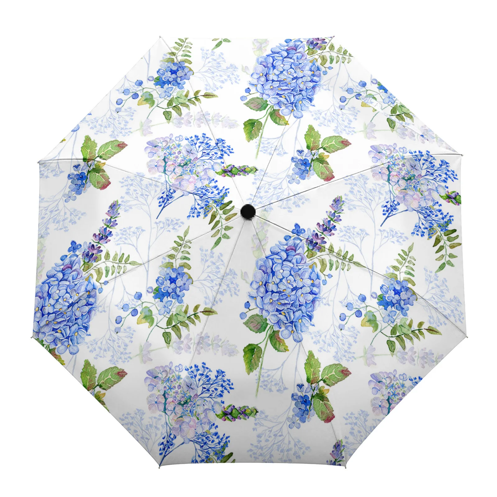 

Watercolor Hydrangea Leaves Automatic Umbrella Travel Folding Umbrella Portable Parasol Windproof Umbrellas