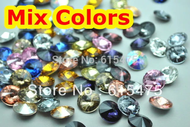 

Mixed Colors 8mm,10mm,12mm,14mm,16mm,18mm,20mm Chinese Top Quality Round Fancy Stone Rivoli glass beads