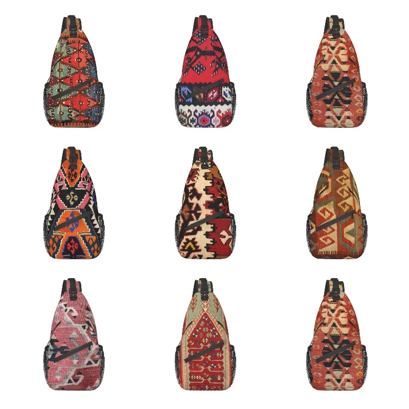 

Aksaray Antique Turkish Kilim Sling Bag for Travel Hiking Men Vintage Boho Persian Chest Crossbody Backpack Shoulder Daypack