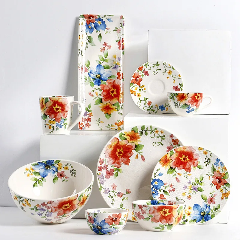 

Europe and The United States Round Ceramic Flat Plate American Glazed Tableware Small Fresh Breakfast Dish Plate Home Microwave