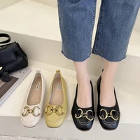 tophqws women flat shoes spring 2022 retro high quality soft leather women loafers elegant shallow ballet flats retro loafers