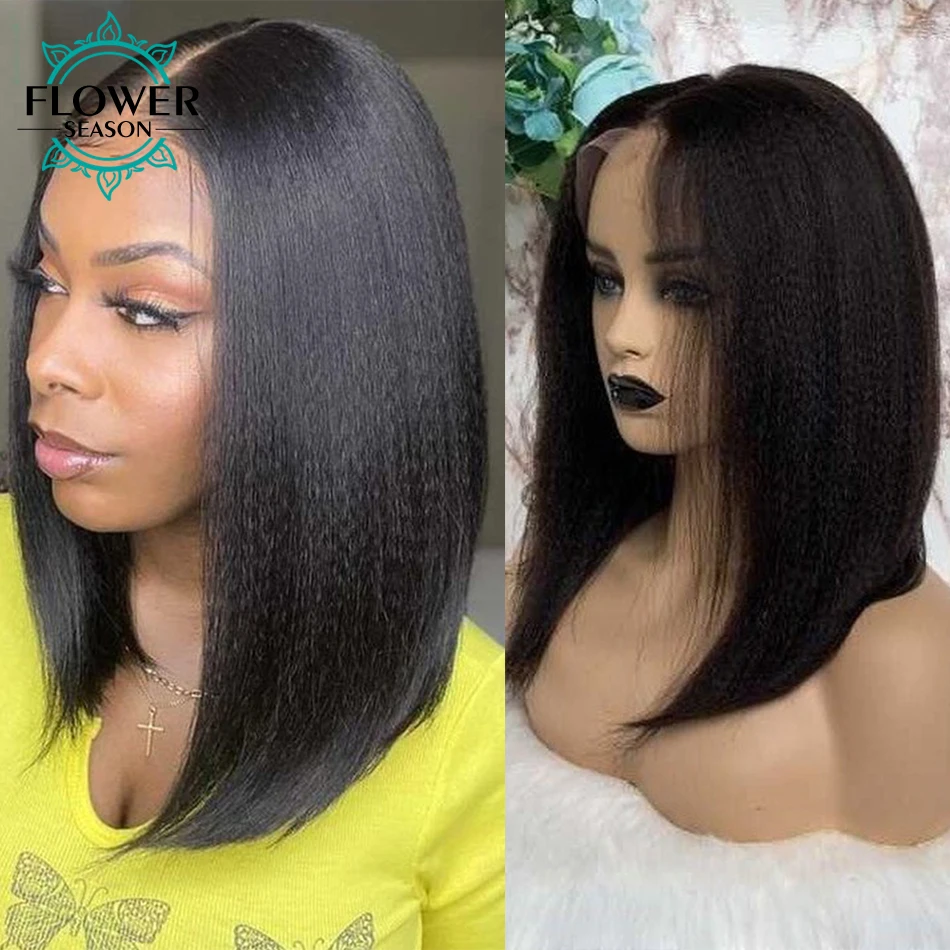 Bob Human Hair Wigs Glueless 13X6 Lace Front Wig Transparent HD Lace Short Yaki Bob Wigs Preplucked for Women 150Density