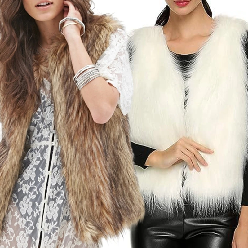 

Women Faux Furs Vests Sleeveless Waistcoat Winter Warm Open Front Outwear drop shipping