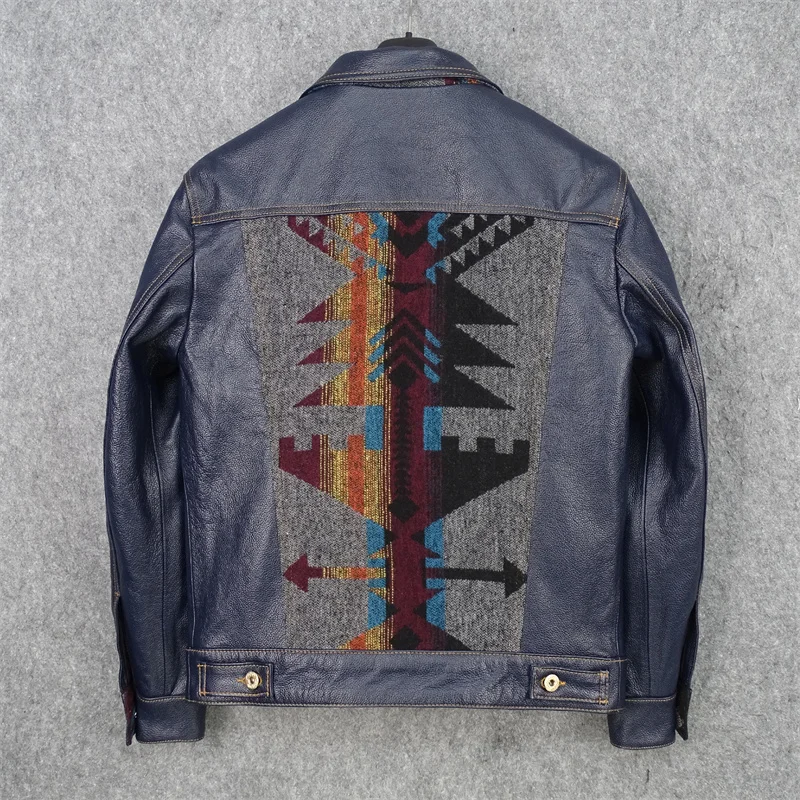 YR! Бесплатная доставка. Супер дешевая тонкая синяя куртка из натуральной кожи.