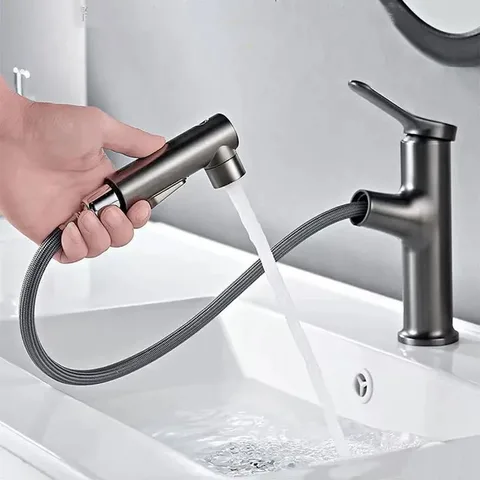 Многофункциональный выдвижной смеситель для раковины в ванной комнате, смеситель для горячей и холодной воды, латунные смесители для раковин с одной ручкой и водопроводным трубом 60 см