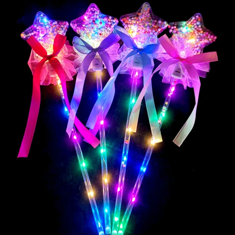 

1PC Kids Colorful Glowing Sticks Flashing Heart Star Butterfly Girls Princess Fairy Wands Party Cosplay Props Light Up Toy Stick