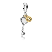 hot sale silver color charm bead love heart key lock pendant beads for original pandora charm bracelets bangles jewelry