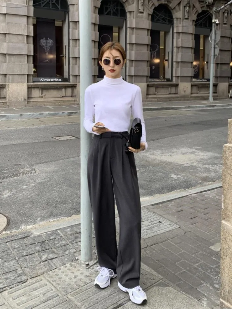 Брюки женские прямые с широкими штанинами винтажные коричневые повседневные