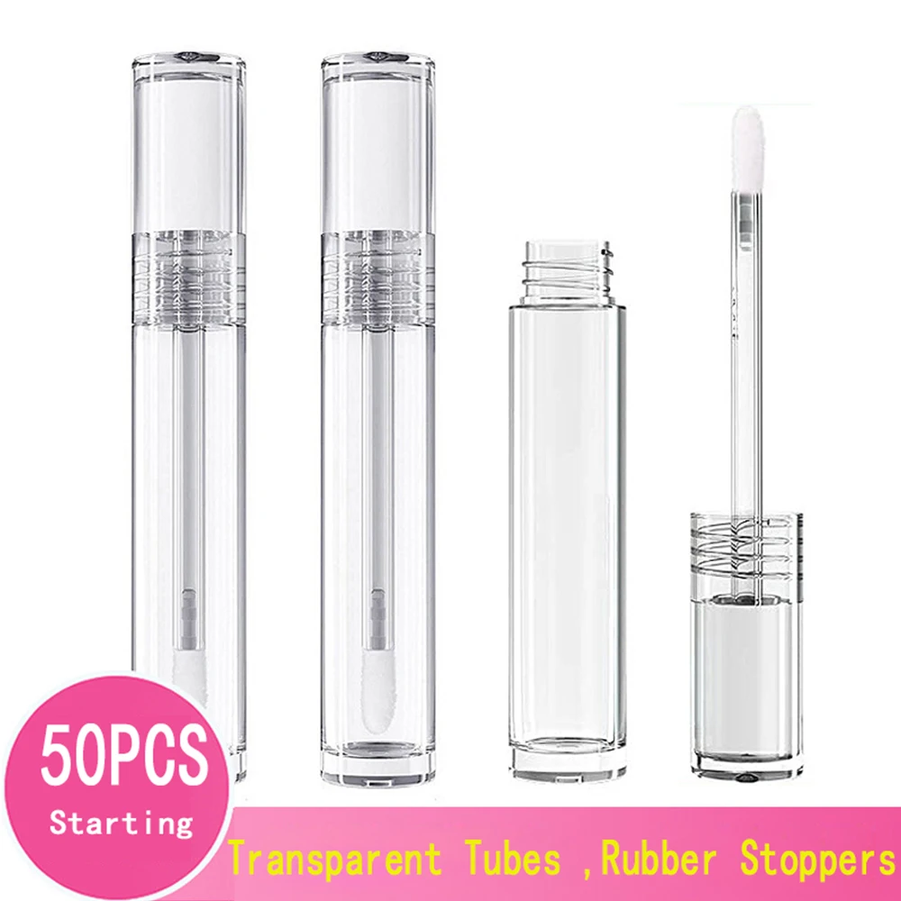 

5ml Transparent Lip Gloss Containers, Clear Crystal Lip Gloss Tubes with Rubber Stoppers for DIY Lip Gloss with Wand Empty