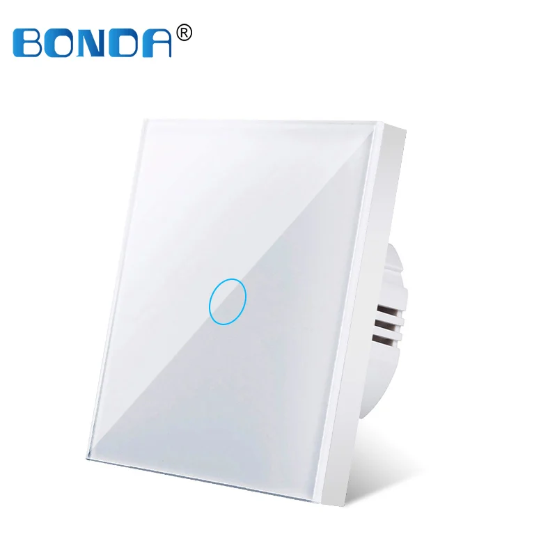 

BONDA Wall Switch EU Standard White Crystal Tempered Glass Panel Sensor Switches Wall Lamp Ac220v 1 Way Led Backlight Smart Home