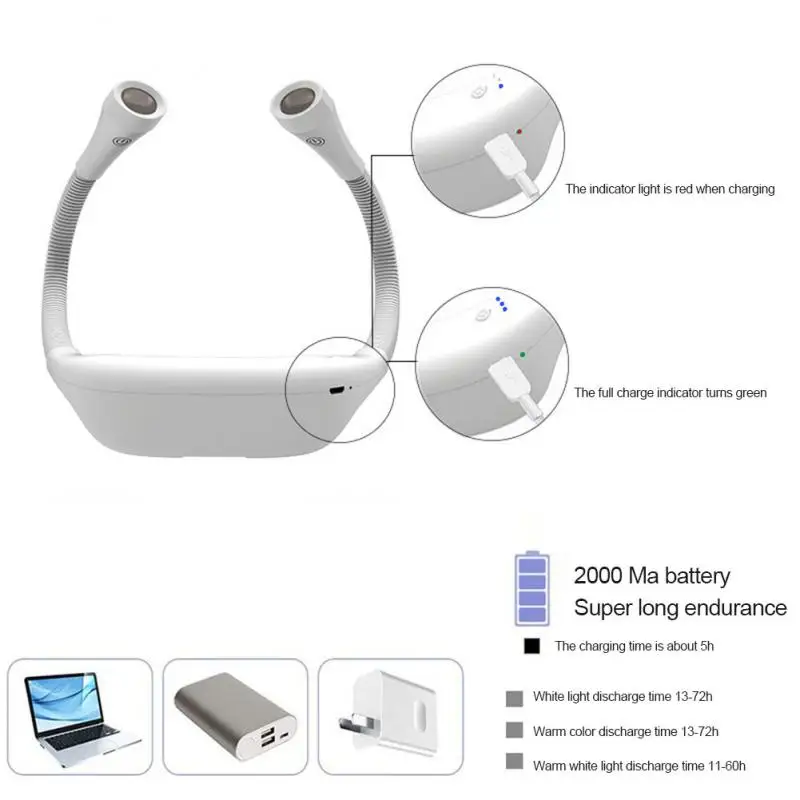 

Neck Reading Lamp Book Light USB Rechargeable HandsFree Durable Hanging Lamp Lightweight LED Camping Lighting Knitting Repairing