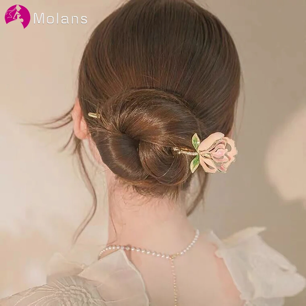 

Molans New Elegant Flowers Chinese Style Hanfu Hair Stick Women Metal Hair Fork Hairpin Girl Hair Accessories