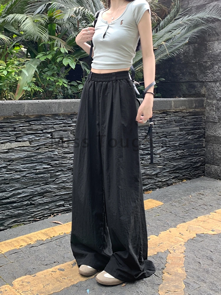 Брюки женские с завышенной талией и широкими штанинами повседневные однотонные