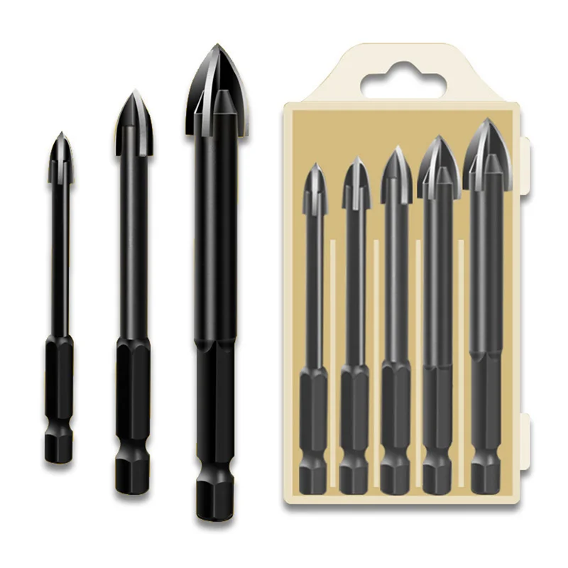 

Cross Hex Tile Ceramic Drill Bits Cemented Carbide Set Universal Drilling Tool Hole Opener For Wall Glass Concrete Drill Bit Set