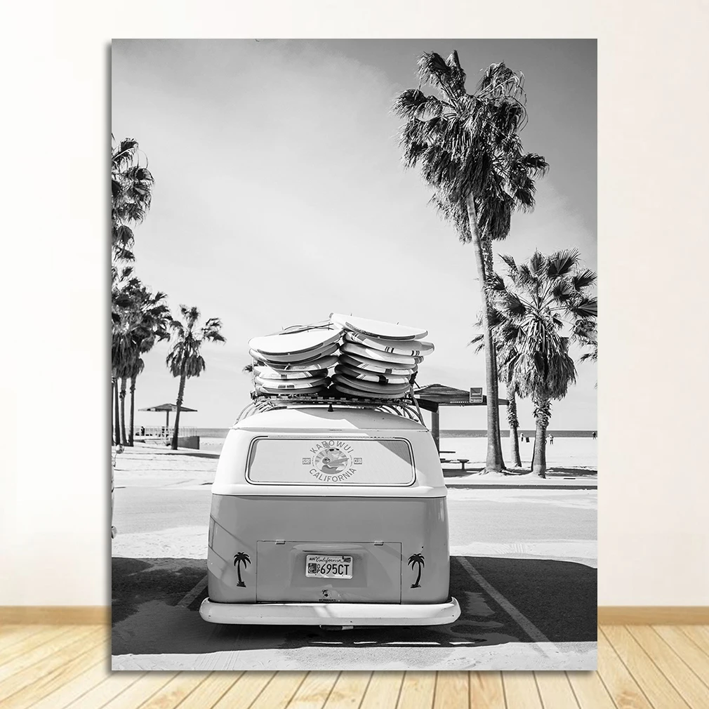 

Картина на холсте с изображением дерева, черно-белая фотография, постер с океаном, декор в стиле бохо для гостиной, кемпера, фургона, пляжа, серфинга, принт на ладони