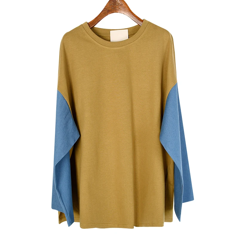 

SuperAen Jeans Sleeve Round Neck Casual Contrast Long Sleeve Top Women's Loose Casual Sweatshirt New Autumn 2022 Tops