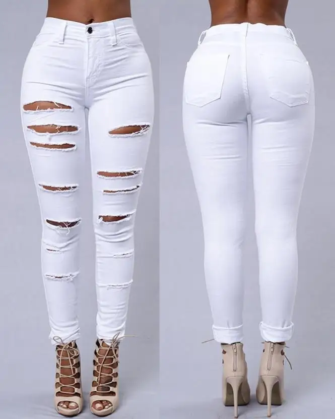 

Zipper Fly Ladder Cutout Ripped Skinny Jeans 2023 Summer Women's Jeans Fashion Premium Street Y2K Clothing