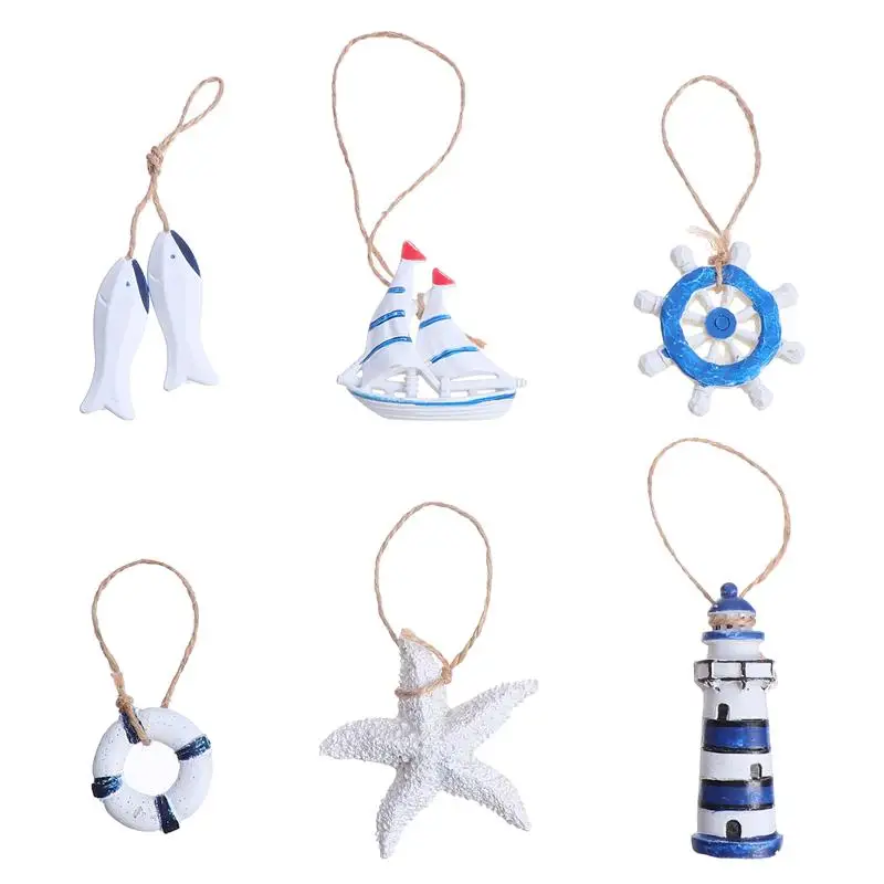 

6pcs Mediterranean Style DIY Pendants Hanging Decors Fish Hanging Ornaments