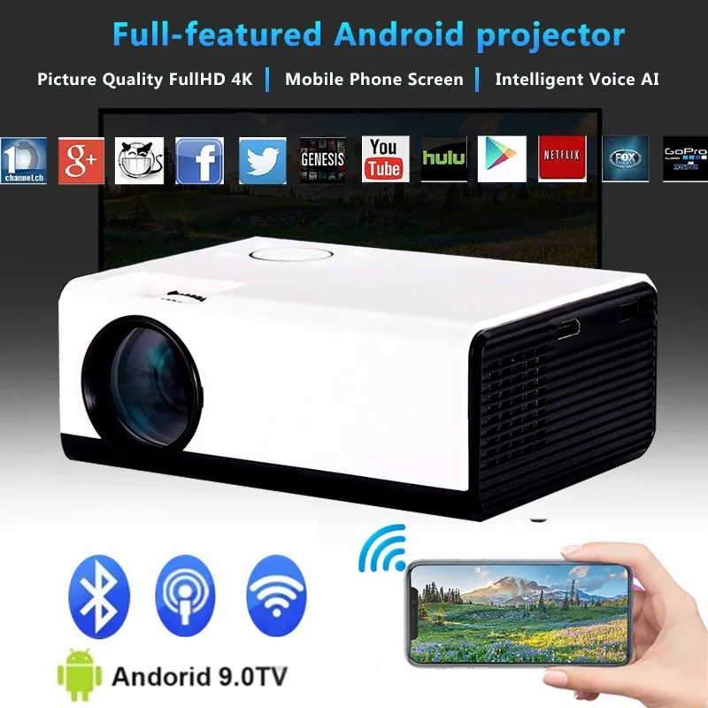 

Мини Wi-Fi 4K проектор для дома Для HD 1080P 7500-люмен Bluetooth-совместимый видеопроектор умный кинотеатр