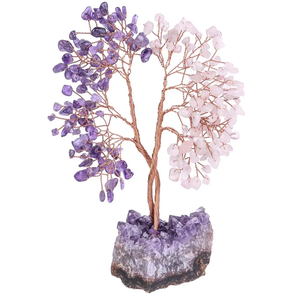 Healing Luck Money Tree With Amethyst Cluster Base Natural Crystal Chips Minerals Gemstone Crafts Gift Nordic Home Ornaments