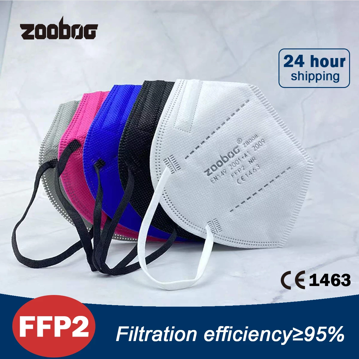 Многоцветная 5-слойная маска ZOOBOO Fpp2 KN95 для взрослых FFP2MASK - Цена: 1871.13
